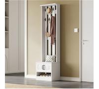 Meuble d’entrée avec banc, 2 portes, 8 crochets et niche à chaussures - BEAUNIV - Panneaux de particules, Blanc, 50×36×190 cm