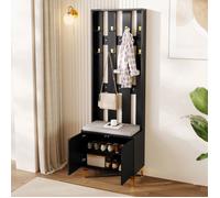 Meuble d’entrée - TKOPY - Vestiaire d’entrée avec banc à chaussures et coussin - Ensemble de vestiaires 60.2x35.2x180.5cm - Noir