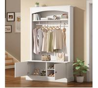 Meuble d’entrée vestiaire 120x40x190 cm avec banc à chaussures, penderie et étagères réglables, bois blanc