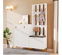 Meuble d’Entrée Vestiaire Rangement,Banc et Étagères à Chaussures Design moderne-Blanc 60,5x32x180,5cm+83x35x101cm