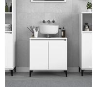 vidaXL Meuble d'Évier, Armoire de Lavabo avec Compartiment et Pieds, Meuble sous Lavabo avec Portes Salle de Bain, Industriel, Blanc Bois d'Ingénierie