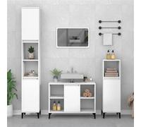 vidaXL Meuble d'Évier, Armoire de Lavabo avec 5 Compartiments et Porte, Meuble sous Lavabo avec Pieds Salle de Bain, Industriel, Blanc Bois d'Ingénierie