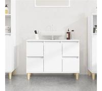 vidaXL Meuble d'Évier, Armoire de Lavabo avec Compartiment et 4 Tiroirs, Meuble sous Lavabo avec Pieds Salle de Bain, Scandinave, Blanc Bois d'Ingénierie