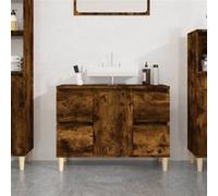 vidaXL Meuble d'Évier, Armoire de Lavabo avec Compartiment et 4 Tiroirs, Meuble sous Lavabo avec Pieds Salle de Bain, Scandinave, Chêne Fumé Bois d'Ingénierie