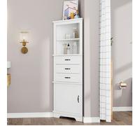 Meuble d'Angle de Salle de Bain Blanc Colonne d'Angle Haute avec 3 Tiroirs et Étagères Réglables Armoire de Coin 57x46x167cm
