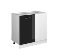 Meuble d'angle R-Line, 86cm sans PT, Noir Haute brillance/Blanc, Vicco 41157