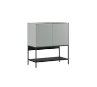 Meuble d'appoint 2 portes mélaminé vert sauge piètement métal laqué noir 80x40xH90cm