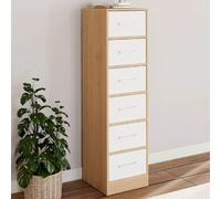 Chiffonnier UPPAH 6 tiroirs bois façon hêtre et blanc 30x30x110 cm