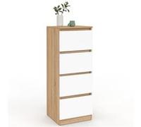 IDMarket - Meuble d'appoint 4 tiroirs TOMI 30 cm chiffonnier Bois façon hêtre et Blanc pour entrée Salle de Bain