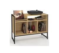 Meuble d'appoint, buffet de rangement avec étagères, supports vinyles, platine 100 cm DETROIT bois et noir design industriel