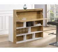 Meuble de bar avec 2 portes et 1 tiroir en MDF - Blanc et Naturel - LAMONIA