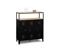 Meuble de bar buffet ESTER 3 portes en métal noir plateau façon hêtre