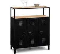 IDMarket Meuble de bar buffet ESTER 3 portes en métal noir plateau bois façon hêtre
