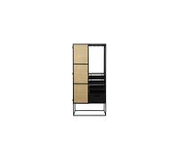 Meuble de bar en métal noir, 2 étagères, 4 tiroirs pour bouteilles, râtelier à verres, style Japandi - White Label, Guuji - 80x38x175 cm