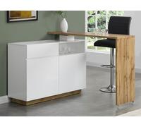 Meuble de bar pivotant avec 2 portes, 1 tiroir et 1 niche en MDF - Blanc laqué et Naturel - ELDIR