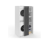 Meuble de buanderie double machine à laver avec rideau coulissant gris WALLIS blanc