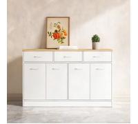 Meuble de cuisine 160 cm blanc et naturel 3 tiroirs 2 portes style scandinave