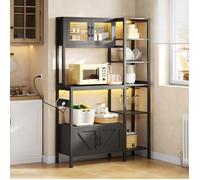 Meuble de Cuisine 180 x 115 x 40 cm avec Prises et LED, Buffet Haut Industriel avec Support Micro-ondes, Porte Verre
