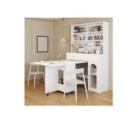Meuble de cuisine avec table pliante à roulettes 2-4 places et rangements intégrés, 120 x 45 x 180 cm, MDF, blanc