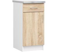 Meuble de cuisine bas AKORD S40 LIMA modulable Blanc 40 cm 1 porte 1 tiroir façade Chêne Sonoma 2 étagères 40x44,5x82 cm