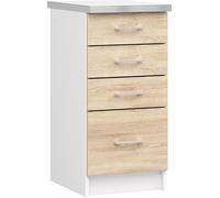 Meuble de cuisine bas AKORD S40 LIMA modulable Blanc 40 cm 4 tiroirs façade Chêne Sonoma 40x44,5x82 cm