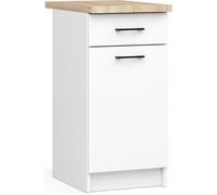 Meuble de cuisine bas AKORD S40 OLIWIA modulable Blanc 40 cm 1 porte 1 tiroir façade Blanche 2 étagères 40x46x85 cm