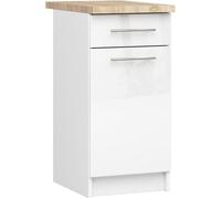 Meuble de cuisine bas AKORD S40 OLIWIA modulable Blanc 40 cm 1 porte 1 tiroir façade Blanche Brillante 2 étagères 40x46x85 cm