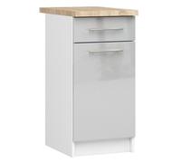 Meuble de cuisine bas AKORD S40 OLIWIA modulable Blanc 40 cm 1 porte 1 tiroir façade Métallique Brillant 2 étagères 40x46x85 cm