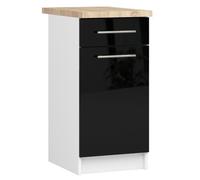 Meuble de cuisine bas AKORD S40 OLIWIA modulable Blanc 40 cm 1 porte 1 tiroir façade Noir Brillant 2 étagères 40x46x85 cm