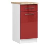 Meuble de cuisine bas AKORD S40 OLIWIA modulable Blanc 40 cm 1 porte 1 tiroir façade Rouge Brillante 2 étagères 40x46x85 cm