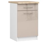 Meuble de cuisine bas AKORD S50 OLIWIA modulable Blanc 50 cm 1 porte 1 tiroir façade Cappuccino Brillant 2 étagères 50x46x85 cm