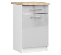 Meuble de cuisine bas AKORD S50 OLIWIA modulable Blanc 50 cm 1 porte 1 tiroir façade Métallique Brillant 2 étagères 50x46x85 cm