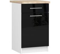 Meuble de cuisine bas AKORD S50 OLIWIA modulable Blanc 50 cm 1 porte 1 tiroir façade Noir Brillant 2 étagères 50x46x85 cm