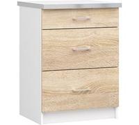 Meuble de cuisine bas AKORD S60 LIMA modulable Blanc 60 cm 3 tiroirs façade Chêne Sonoma 60x44,5x82 cm Blanc / Chêne Sonoma G