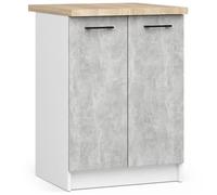 Meuble de cuisine bas AKORD S60 OLIWIA modulable Blanc 60 cm 2 portes façade Béton 2 étagères 60x46x85 cm
