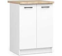 Meuble de cuisine bas AKORD S60 OLIWIA modulable Blanc 60 cm 2 portes façade Blanche 2 étagères 60x46x85 cm