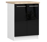 Meuble de cuisine bas AKORD S60 OLIWIA modulable Blanc 60 cm 2 portes façade Noir Brillant 2 étagères 60x46x85 cm
