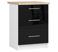 Meuble de cuisine bas AKORD S60 OLIWIA modulable Blanc 60 cm 3 tiroirs façade Noir Brillant 60x46x85 cm