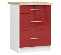 Meuble de cuisine bas AKORD S60 OLIWIA modulable Blanc 60 cm 3 tiroirs façade Rouge Brillante 60x46x85 cm