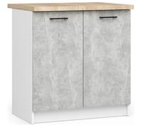 Meuble de cuisine bas AKORD S80 OLIWIA modulable Blanc 80 cm 2 portes façade Béton 2 étagères 80x46x85 cm