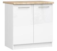 Meuble de cuisine bas AKORD S80 OLIWIA modulable Blanc 80 cm 2 portes façade Blanche Brillante 2 étagères 80x46x85 cm