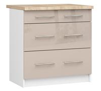 Meuble de cuisine bas AKORD S80 OLIWIA modulable Blanc 80 cm 3 tiroirs façade Cappuccino Brillant 80x46x85 cm