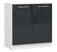 Meuble de cuisine bas AKORD S80 pour évier OLIWIA modulable Blanc 80 cm 2 portes couleur Graphite Brillant 1 étagère 80x46x82 cm