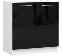 Meuble de cuisine bas AKORD S80 pour évier OLIWIA modulable Blanc 80 cm 2 portes couleur Noir Brillant 1 étagère 80x46x82 cm