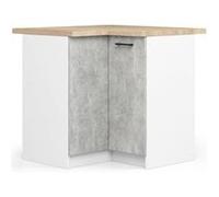 Meuble de cuisine bas AKORD S90 d'angle avec plan de travail OLIWIA Blanc 90 cm 2 portes façade Béton 2 étagères 90x46x85 cm Blanc / Béton