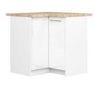 Meuble de cuisine bas AKORD S90 d'angle avec plan de travail OLIWIA Blanc 90 cm 2 portes façade Blanche Brillante 2 étagères 90x46x85 cm Blanc / Blanc Brillant