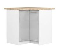 Meuble de cuisine bas AKORD S90 d'angle avec plan de travail OLIWIA Blanc 90 cm 2 portes façade Métallique Brillant 2 étagères 90x46x85 cm Blanc / Métallique Brillant