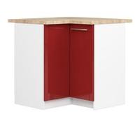 Meuble de cuisine bas AKORD S90 d'angle avec plan de travail OLIWIA Blanc 90 cm 2 portes façade Rouge Brillante 2 étagères 90x46x85 cm Blanc / Rouge Brillant