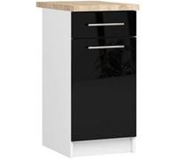 Meuble de cuisine bas armoire de cuisine AKORD S40 OLIWIA modulable Blanc 40 cm 1 porte 1 tiroir façade Noir Brillant 2 étagères 40x46x85 cm Blanc / Noir Brillant