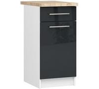 Meuble de cuisine bas armoire de cuisine AKORD S40 OLIWIA modulable Blanc 40 cm 1 porte 1 tiroir façade Graphite Brillant 2 étagères 40x46x85 cm Blanc / Graphite Brillant